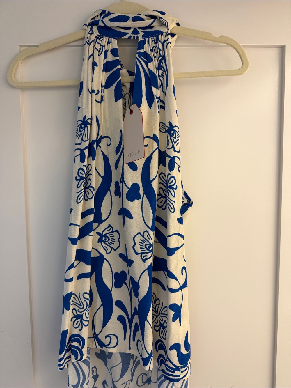 NWT Figur Blue & ivory Floral Halter top